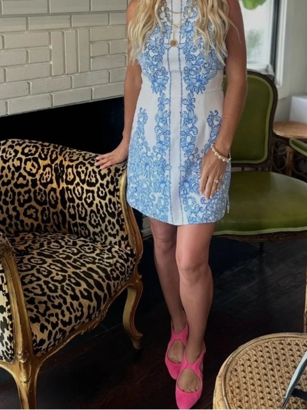 Lilly Pulitzer Blue & White Toile Printed Sleeveless Mini Shift Dress - Size 0 - Picture 3 of 7